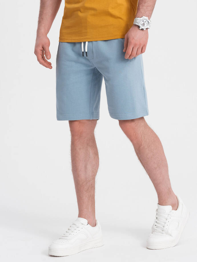 Men's knitted shorts with drawstring and pockets - light blue V7 OM-SRBS-0139