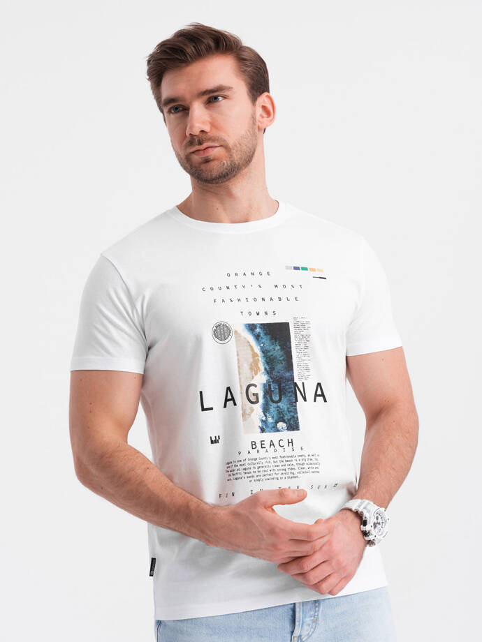 Men's lagoon print cotton t-shirt - white V1 OM-TSPT-0127