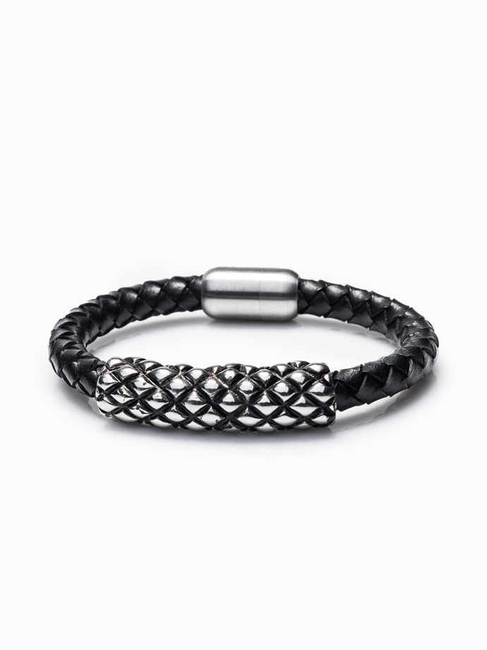 Men's leather braided bracelet - black A159