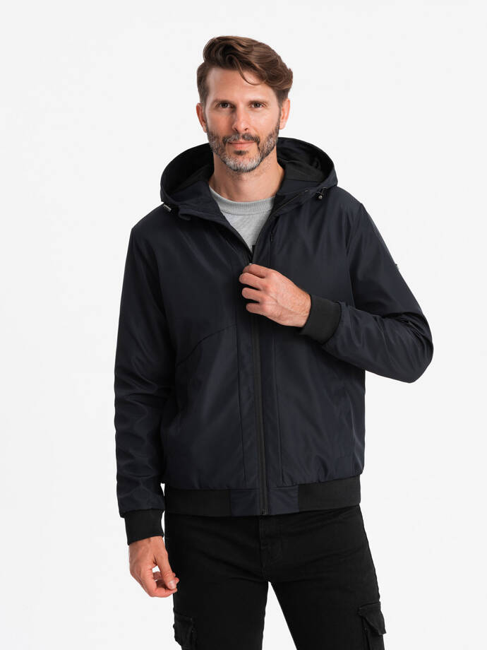 Men's lightweight jacket with mesh lining and hood - black V4 OM-JANP-0149