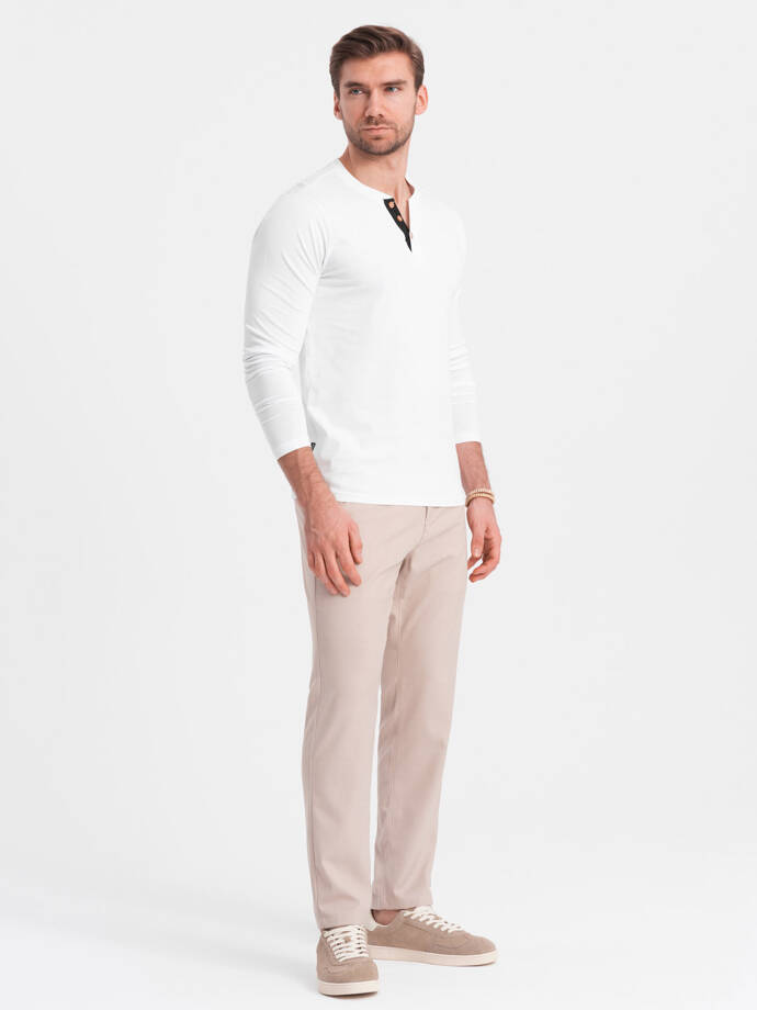 Men's longsleeve with buttons at the neckline - white V10 OM-LSCL-0107