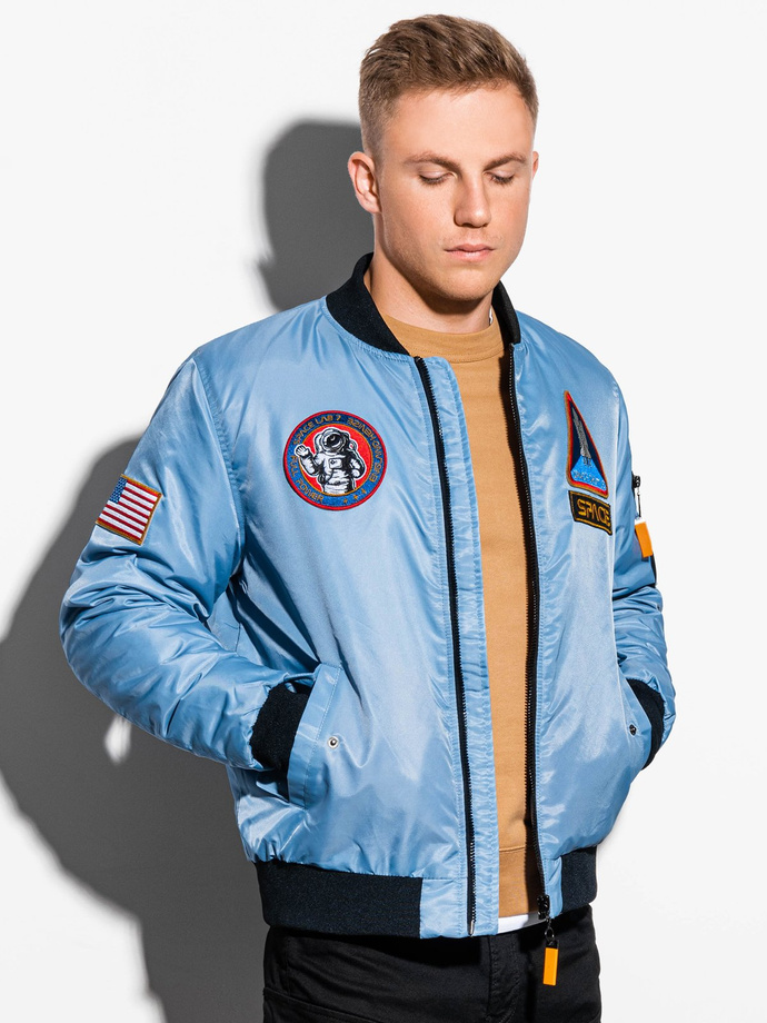 Men's midseason bomber jacket C351 light blue MODONE wholesale