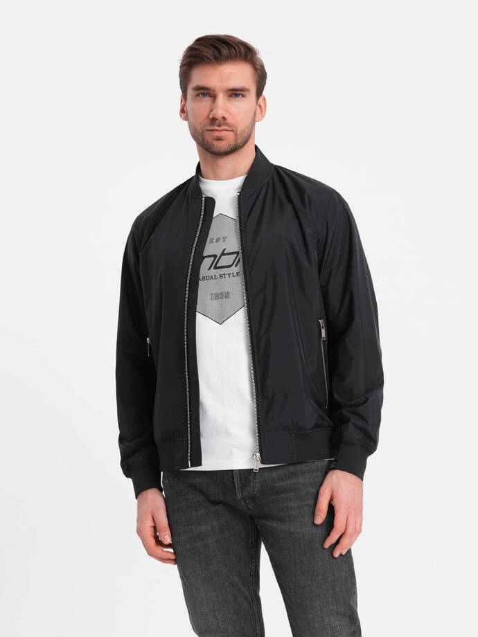 Men's mid-season bomber jacket - black C439