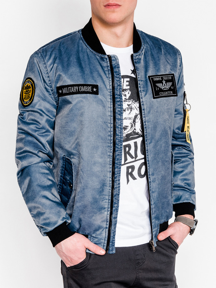 Men's mid-season bomber jacket - light blue C370