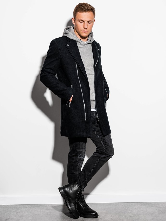 Men's mid-season coat - black C433