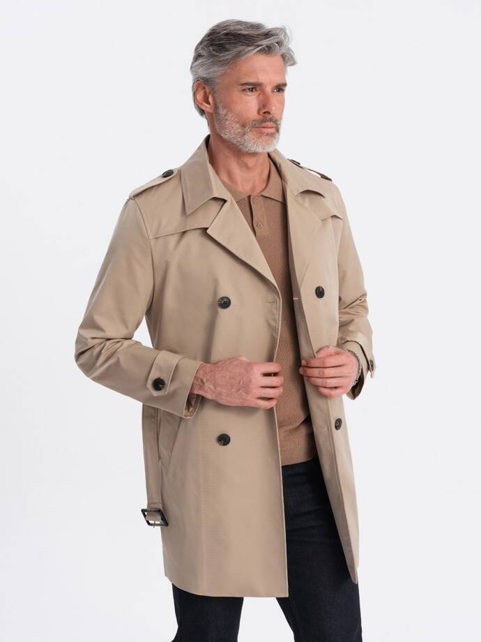 Men's mid-season coat - dark beige C269