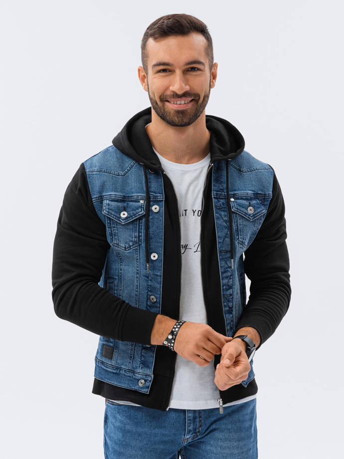 Men's mid-season jeans jacket - jeans/black OM-JADJ-0124