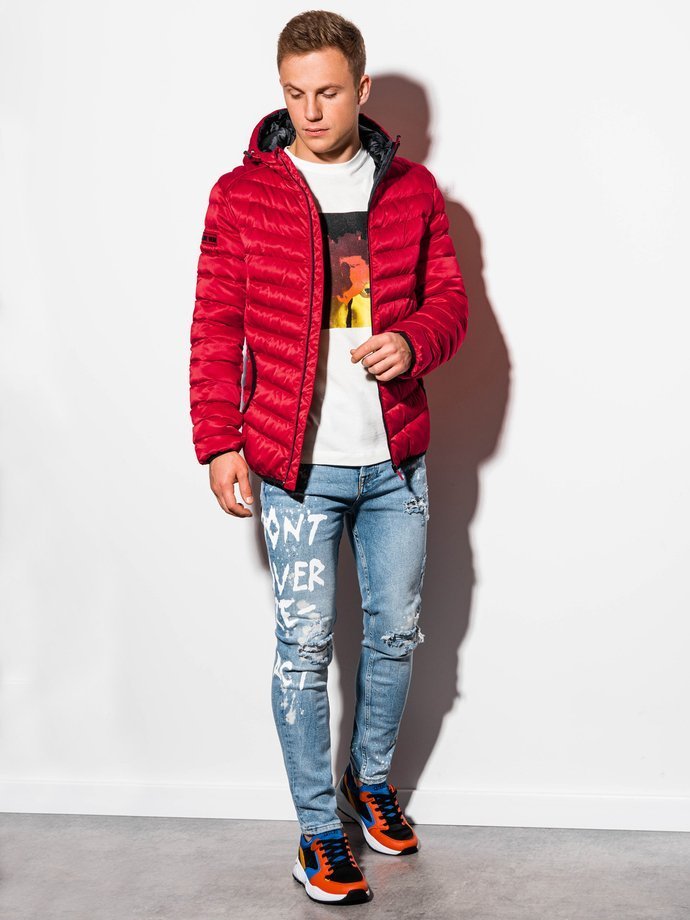 Men's mid-season quilted jacket - red C368