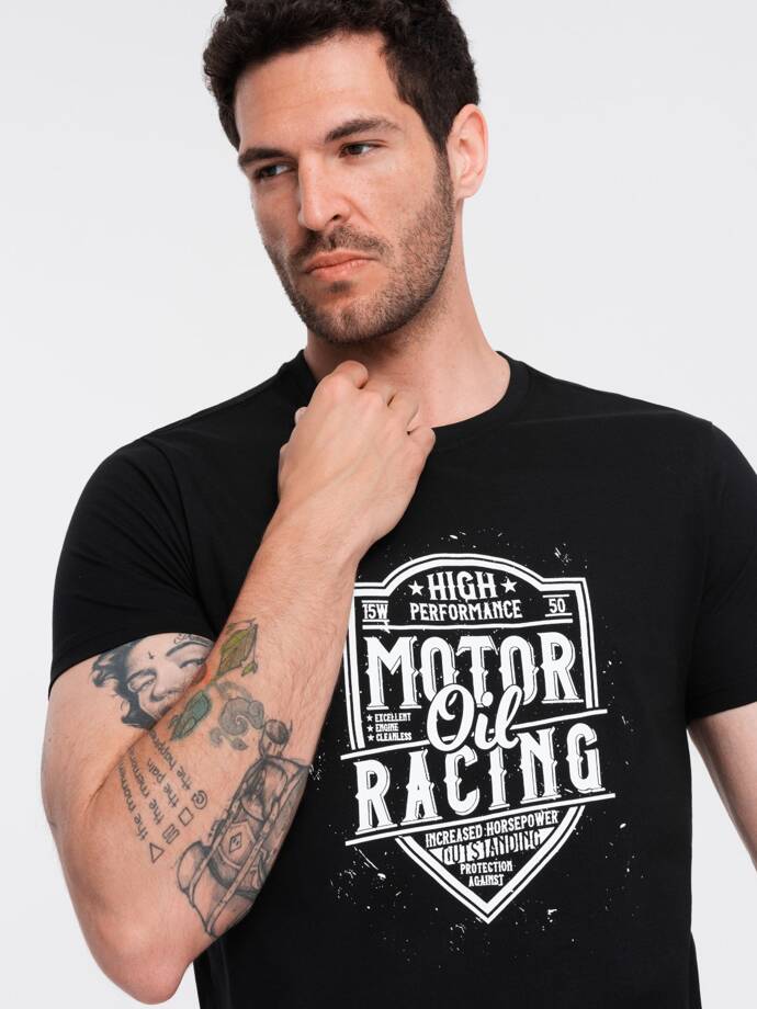 Men's motorcycle style printed t-shirt - black V1 OM-TSPT-0125
