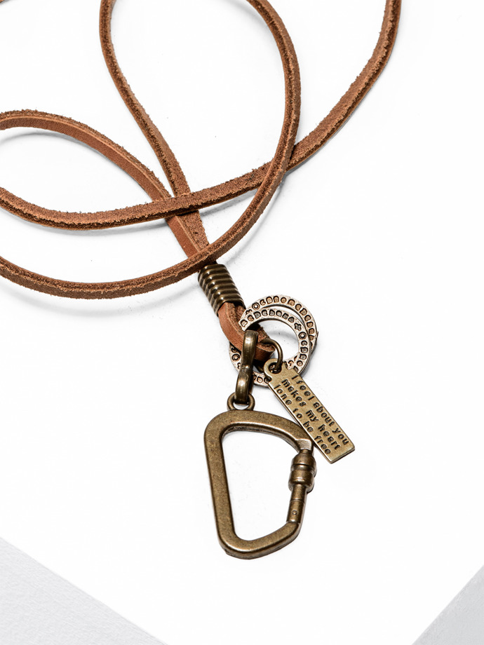 Men's necklace on the leather strap - camel A212