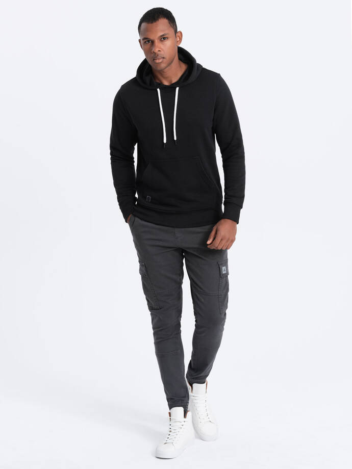 Men's non-stretch hoodie - black V1 OM-SSBN-0120