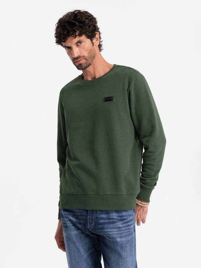 Men's non-stretch sweatshirt with metal pin - dark green V4 OM-SSNZ-0136