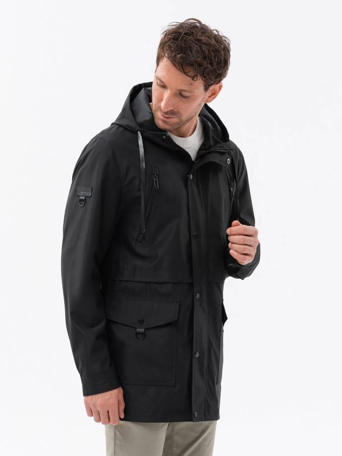 Men's parka jacket with cargo pockets - black V4 OM-JANP-22FW-004