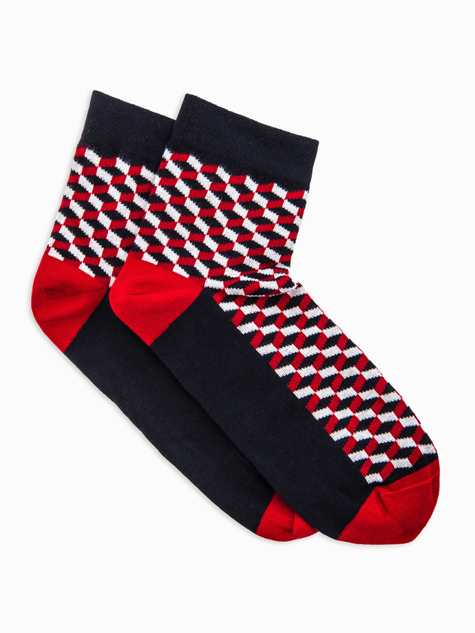 Men's patterned socks - navy/red U08