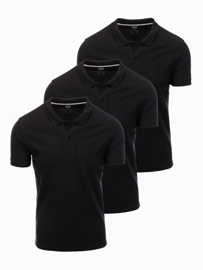 Men's pique knit polo shirt set 3-pack - black V10 Z28