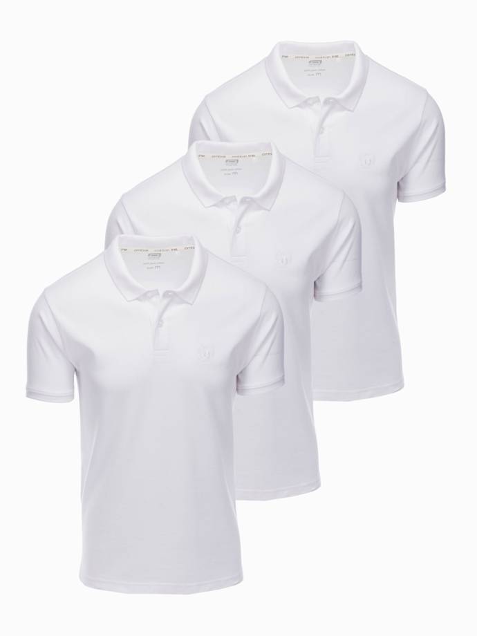 Men's pique knit polo shirt set 3-pack - white V9 Z28