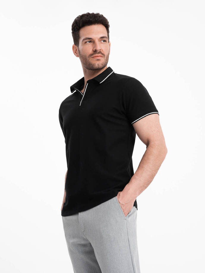 Men's pique knit polo shirt without buttons - black V2 OM-POSS-0110