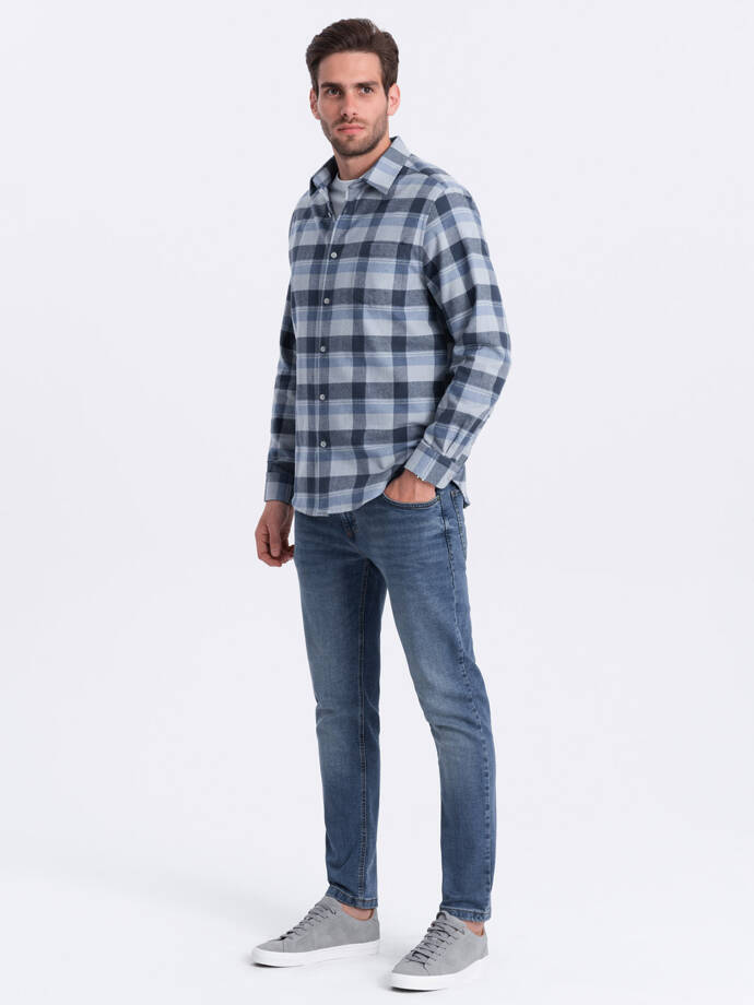 Men's plaid flannel shirt - blue-gray V1 OM-SHCS-0150