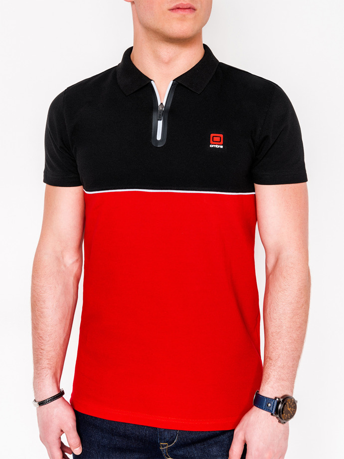 Men's plain polo shirt - black/red S919