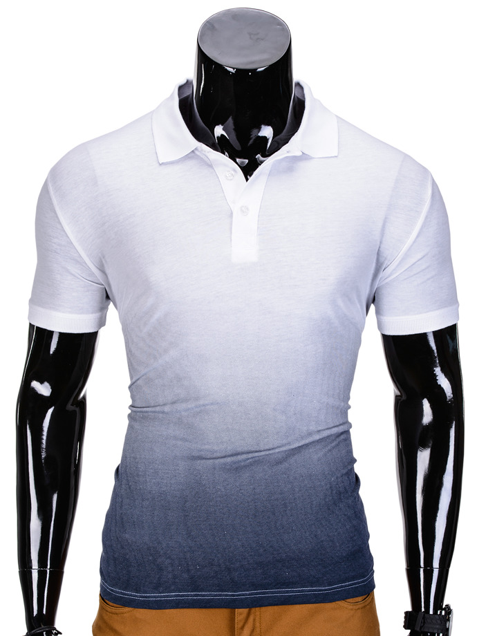 Men's plain polo shirt - white/navy S834