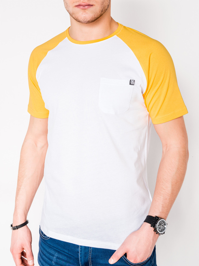 Men's plain t-shirt S1015 - white/yellow | MODONE wholesale - Clothing ...