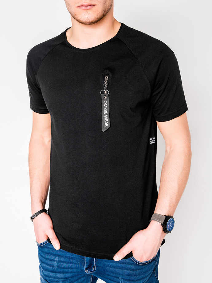 Men's plain t-shirt with zipper - black S1011