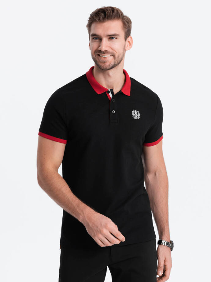 Men's polo shirt with colored accents - black V3 OM-POSS-0105