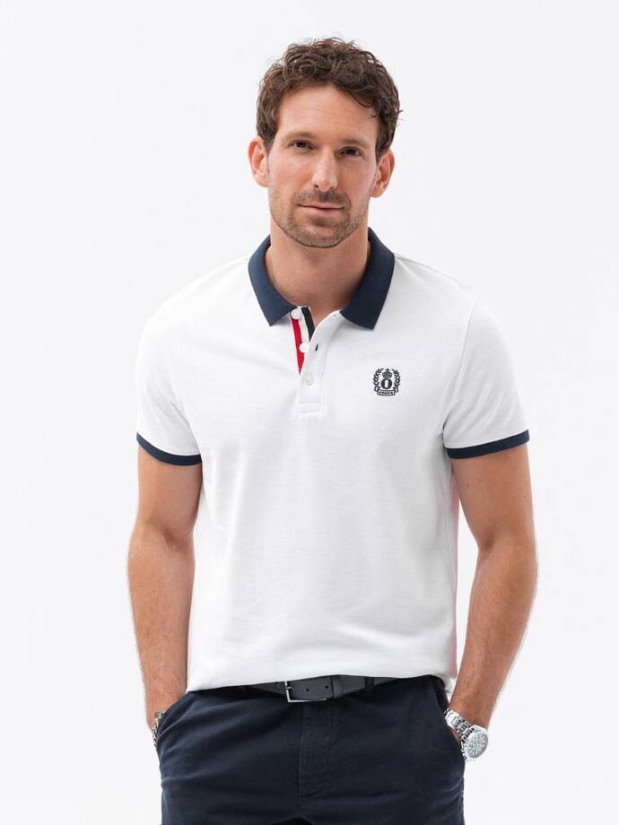 Men's polo shirt with colorful accents - white V2 OM-POSS-0105