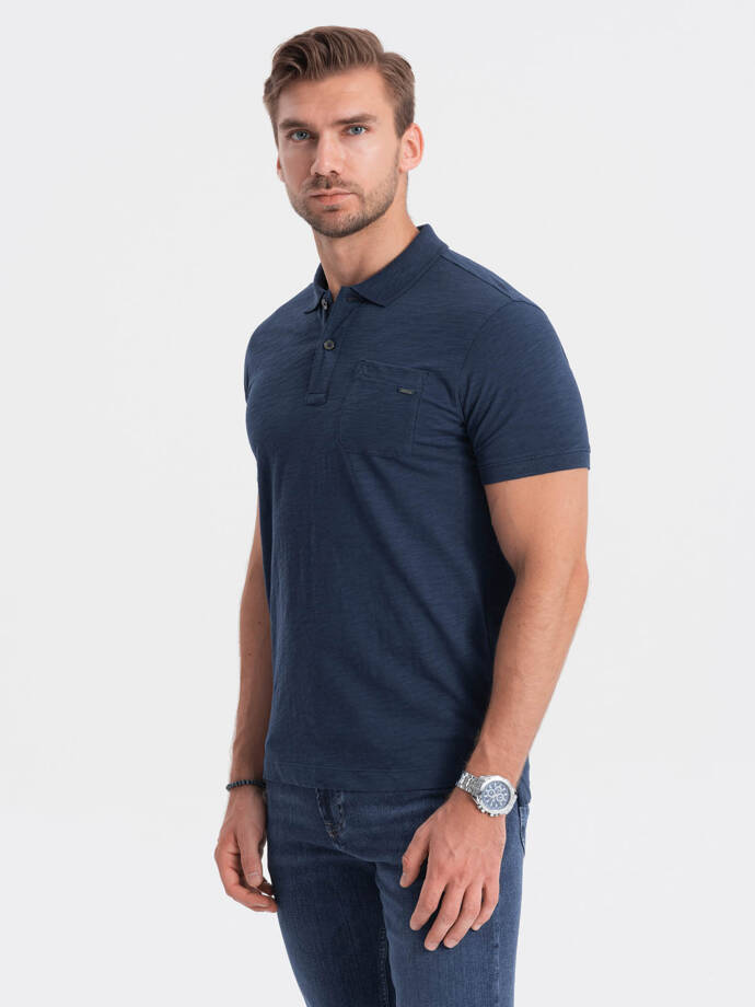 Men's polo t-shirt with decorative buttons - dark blue V8 S1744