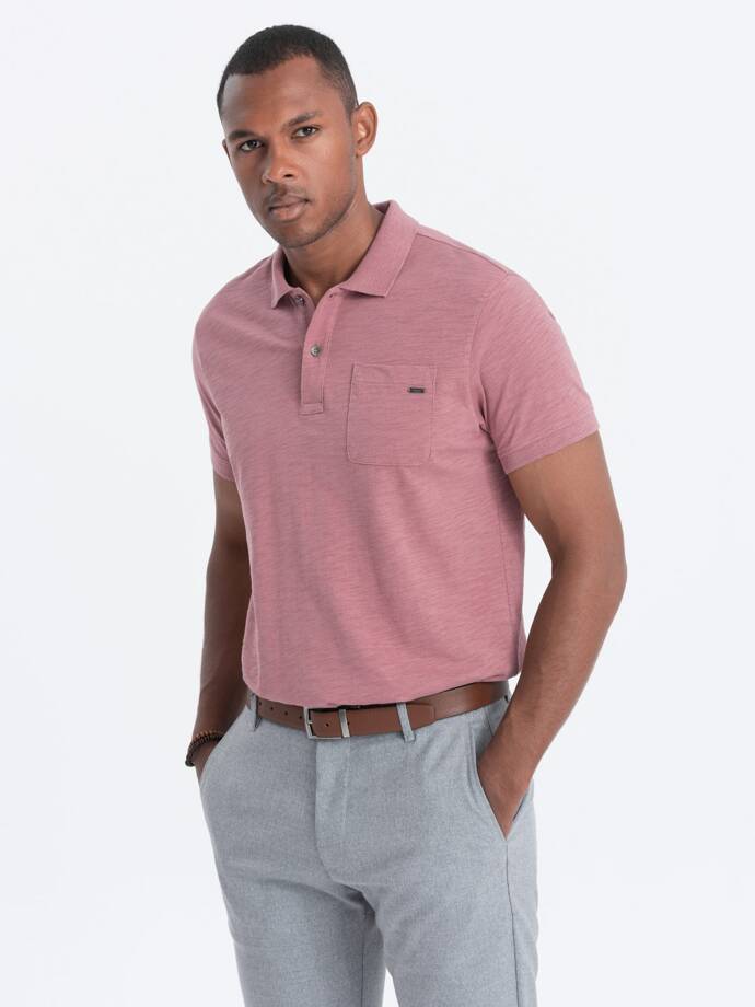 Men's polo t-shirt with decorative buttons - faded pink V4 S1744