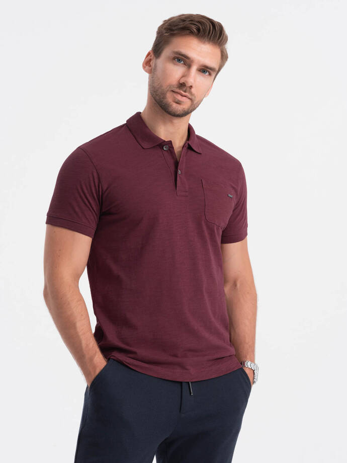 Men's polo t-shirt with decorative buttons - maroon V6 S1744