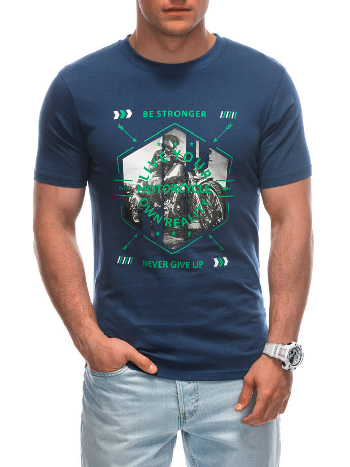 Men's printed T-shirt S1949 - navy blue