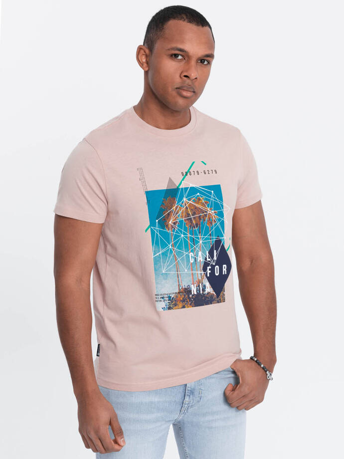 Men's printed cotton t-shirt California - pink V2 OM-TSPT-0128