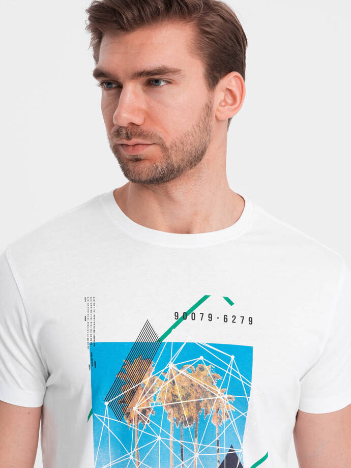 Men's printed cotton t-shirt California - white V1 OM-TSPT-0128