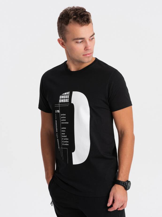Men's printed cotton t-shirt - black V3 OM-TSPT-0166