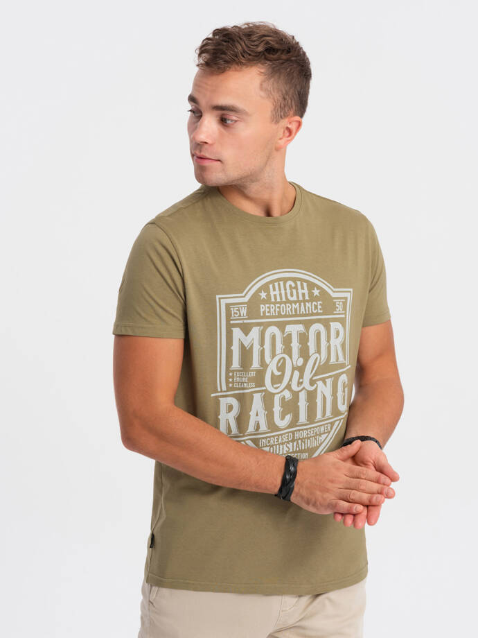 Men's printed cotton t-shirt - olive V2 S1735