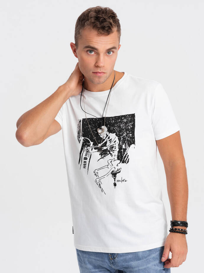 Men's printed cotton t-shirt - white V1 OM-TSPT-0159