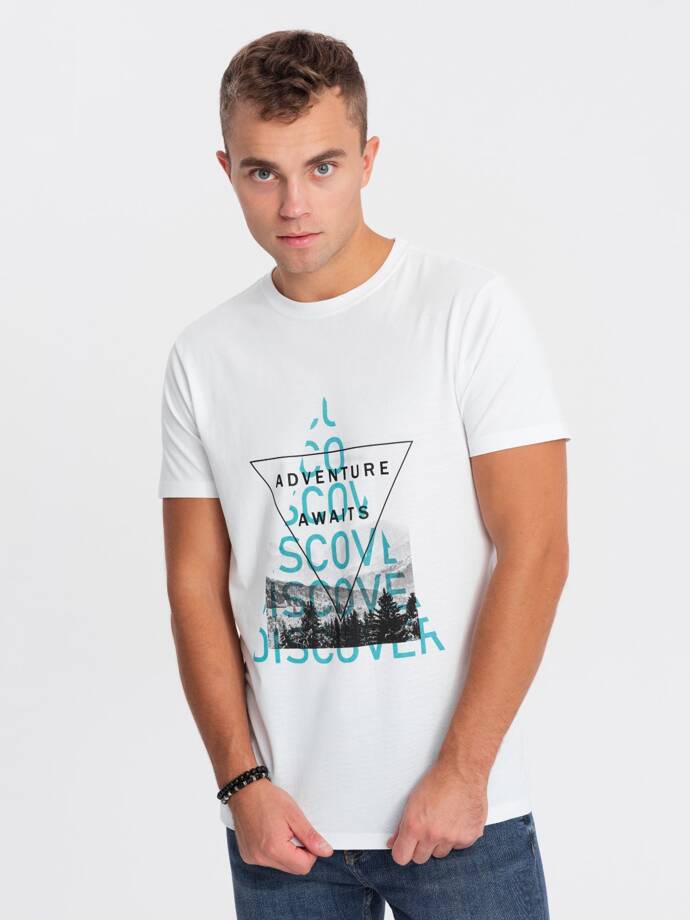Men's printed cotton t-shirt - white V1 OM-TSPT-0165