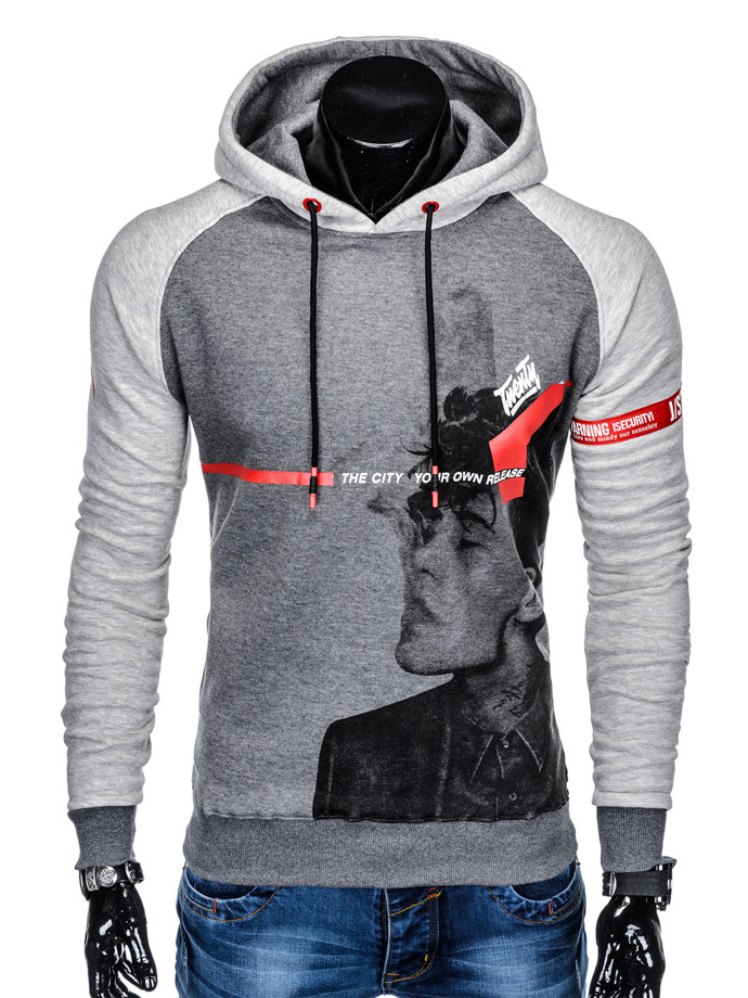 Men's printed hoodie B877 - dark grey