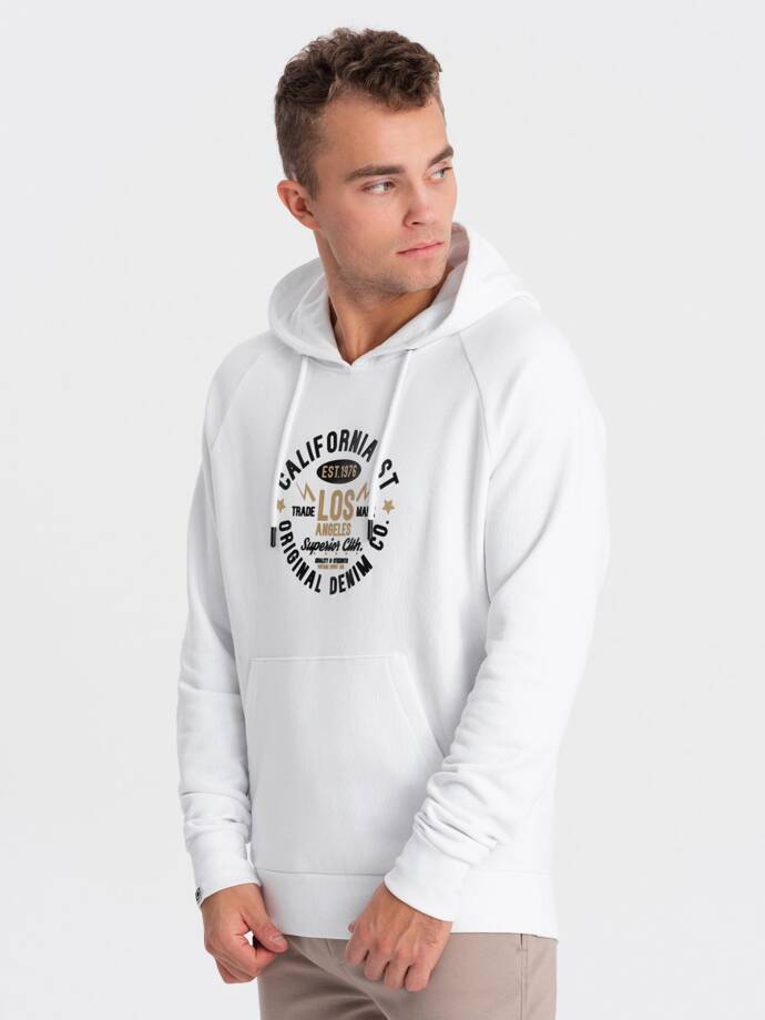 Men's printed kangaroo sweatshirt - white V1 OM-SSPS-0151