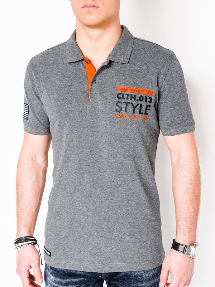 Men's printed polo shirt - dark grey S904