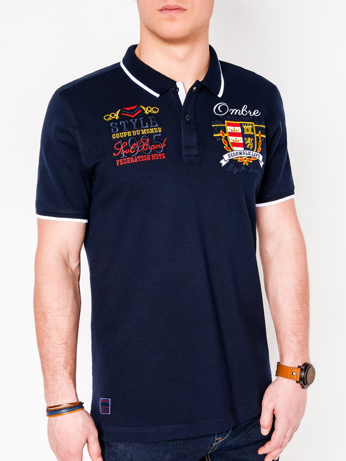 Men's printed polo shirt - navy S907