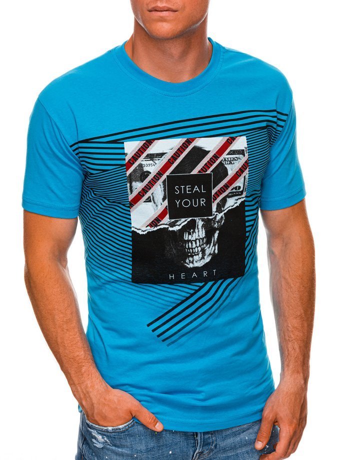 Men's printed t-shirt S1469 - turquoise