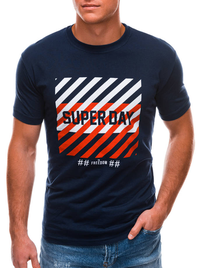 Men's printed t-shirt S1492 - navy
