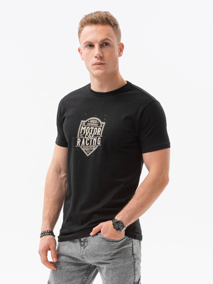 Men's printed t-shirt V-25A- black S1434