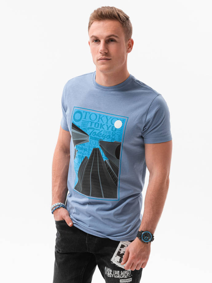 Men's printed t-shirt V-5B- blue S1434