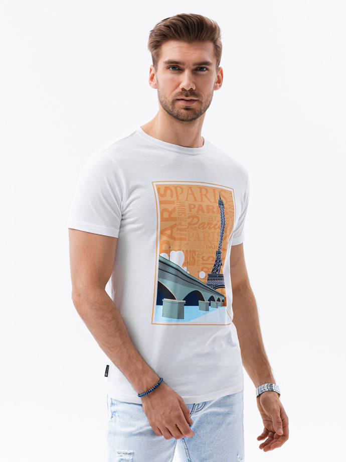 Men's printed t-shirt V-6A- white S1434