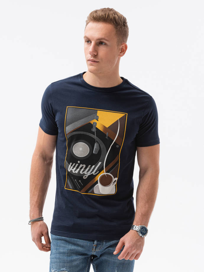 Men's printed t-shirt V-9B- navy S1434