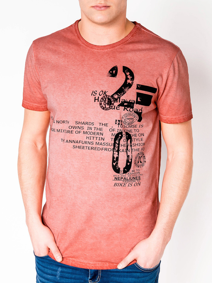 Men's printed t-shirt - coral S893