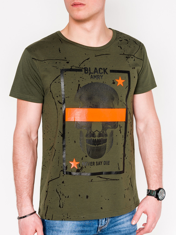 Men's printed t-shirt - khaki S1086